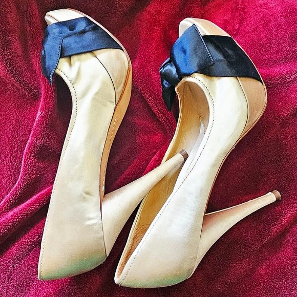 Boutique 9 - Black & Champagne Satin Peep-Toe Pumps